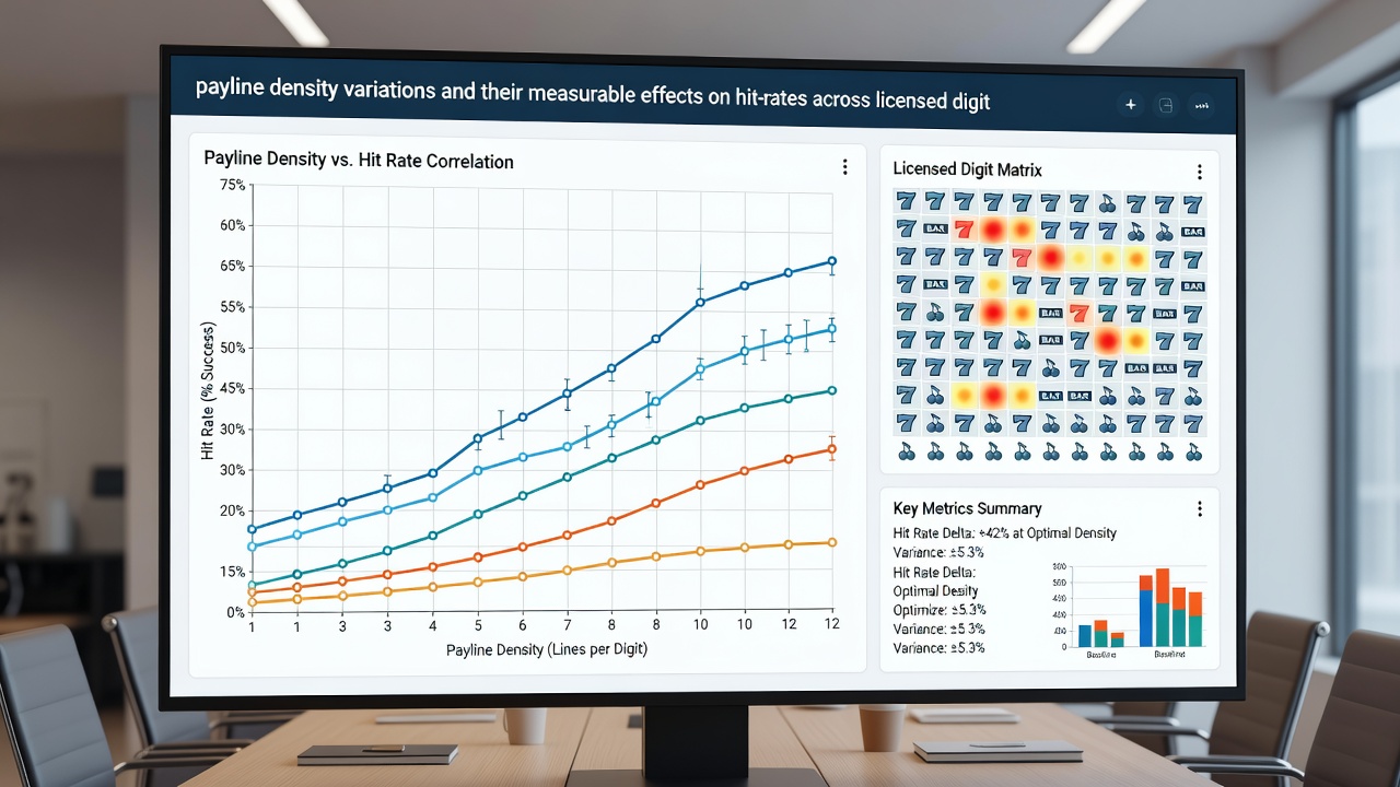 Analytical dashboard showing payline density metrics and hit rate statistics from licensed platforms