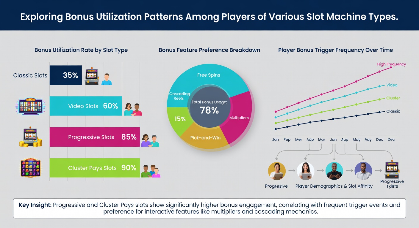 Data charts displaying bonus redemption statistics across slot categories