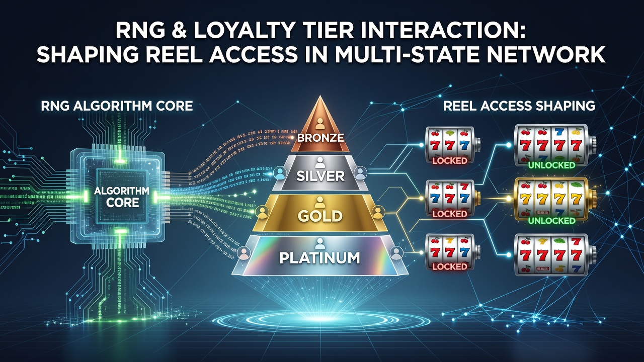 Network diagram illustrating tier-based reel access across connected casino properties in different states