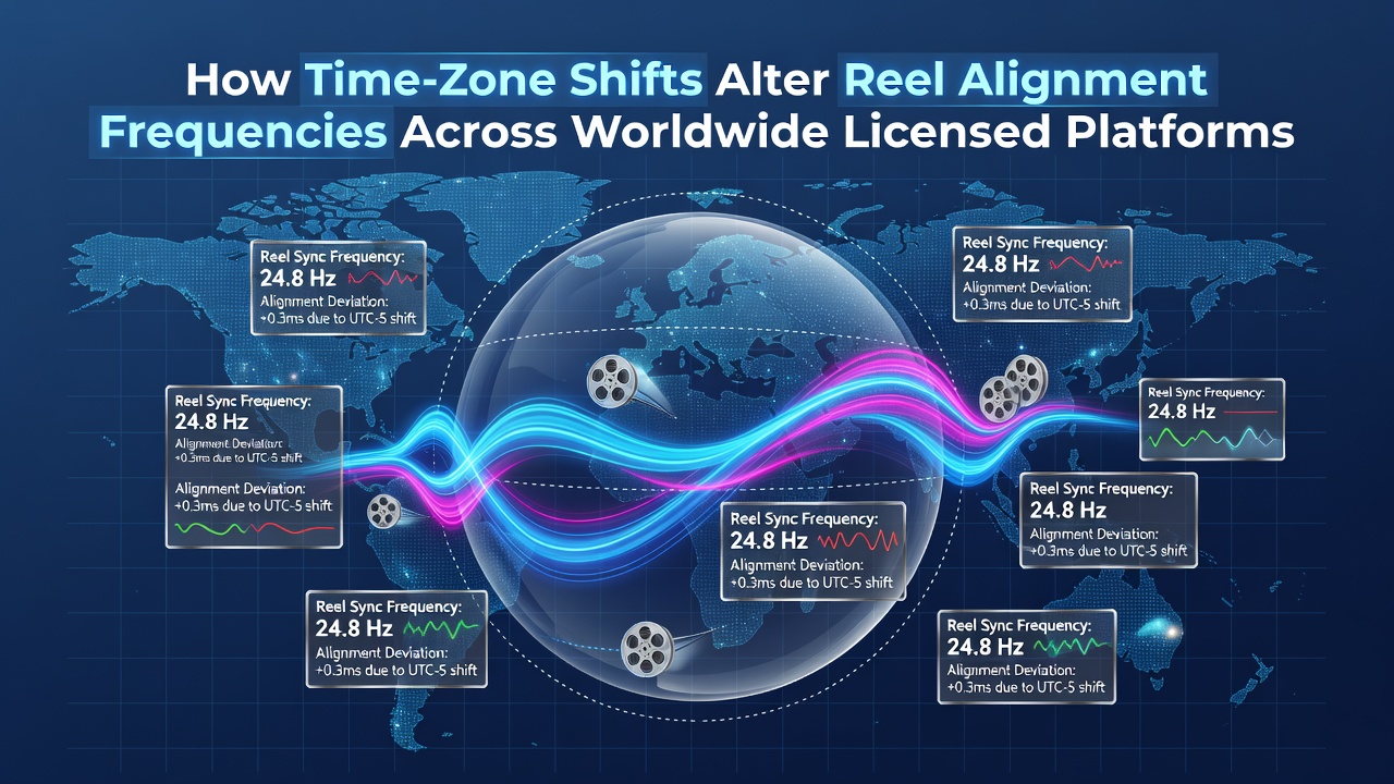 Global map illustrating time zone boundaries overlaid with slot reel symbols and server connection lines across continents