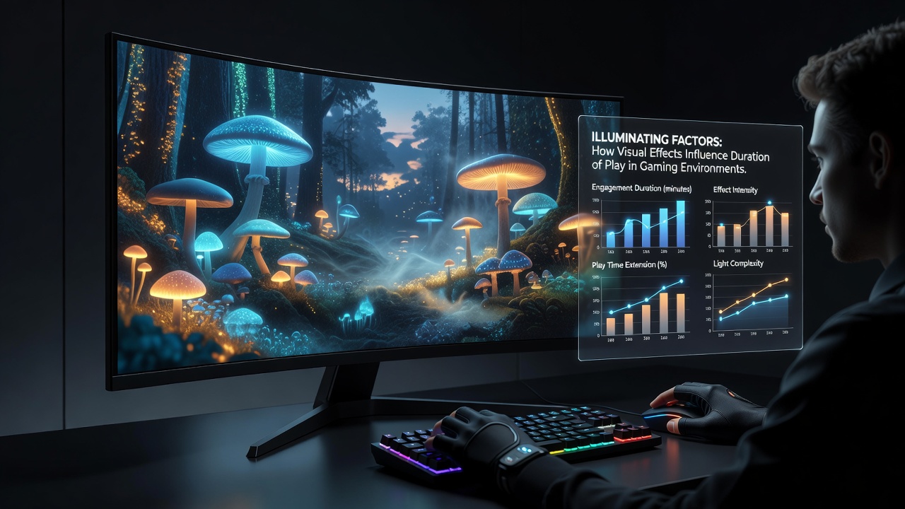 Visual effects in gaming environments showing dynamic lighting and animations on slot machines that extend player sessions