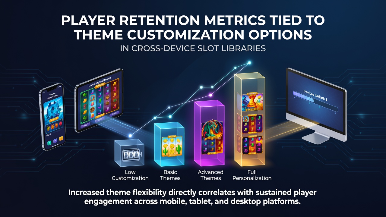 Visualization of player retention metrics in customized slot themes across devices