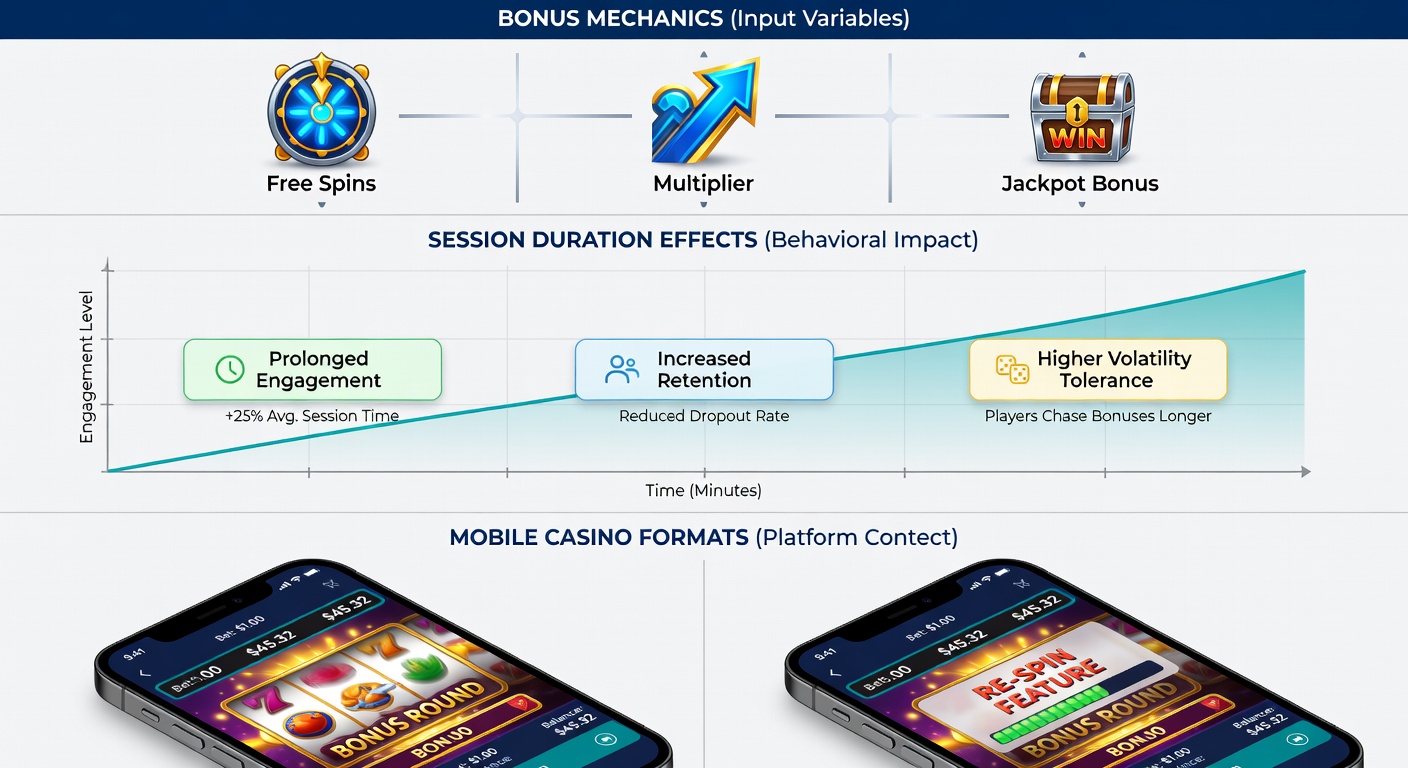 Analytics dashboard showing session duration metrics segmented by bonus feature type in mobile casino applications